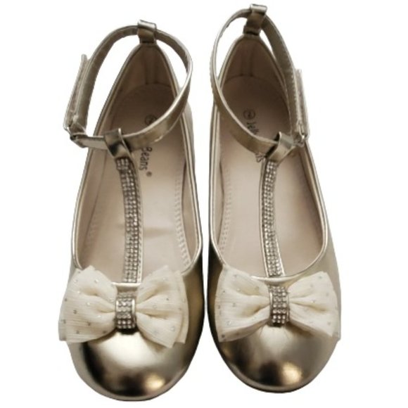 Jelly Beans Girls Gold Metallic Ankle T-Strap Bida Ballet Flat Shoes Size 2 - Picture 3 of 10